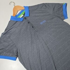 Boss Gray Polo Shirt with Blue Trim